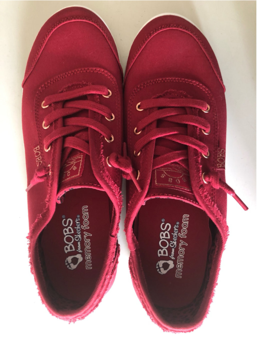 Bobs Skechers Bobs B Cute Dark Red Canvas Memory Foam Slip On Fashion Sneakers - Picture 10 of 12